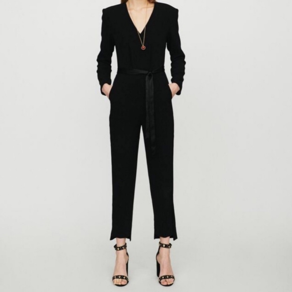 Maje Pankok Black Tie Waist Step Hem jumpsuit - Picture 2 of 10